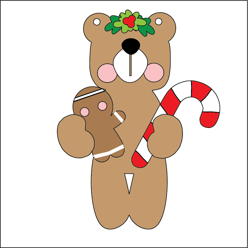 NO506  - MDF 2 Sizes Christmas Hanging Bauble Bear Candy Cane Gingerbread - Olifantjie - Wooden - MDF - Lasercut - Blank - Craft - Kit - Mixed Media - UK