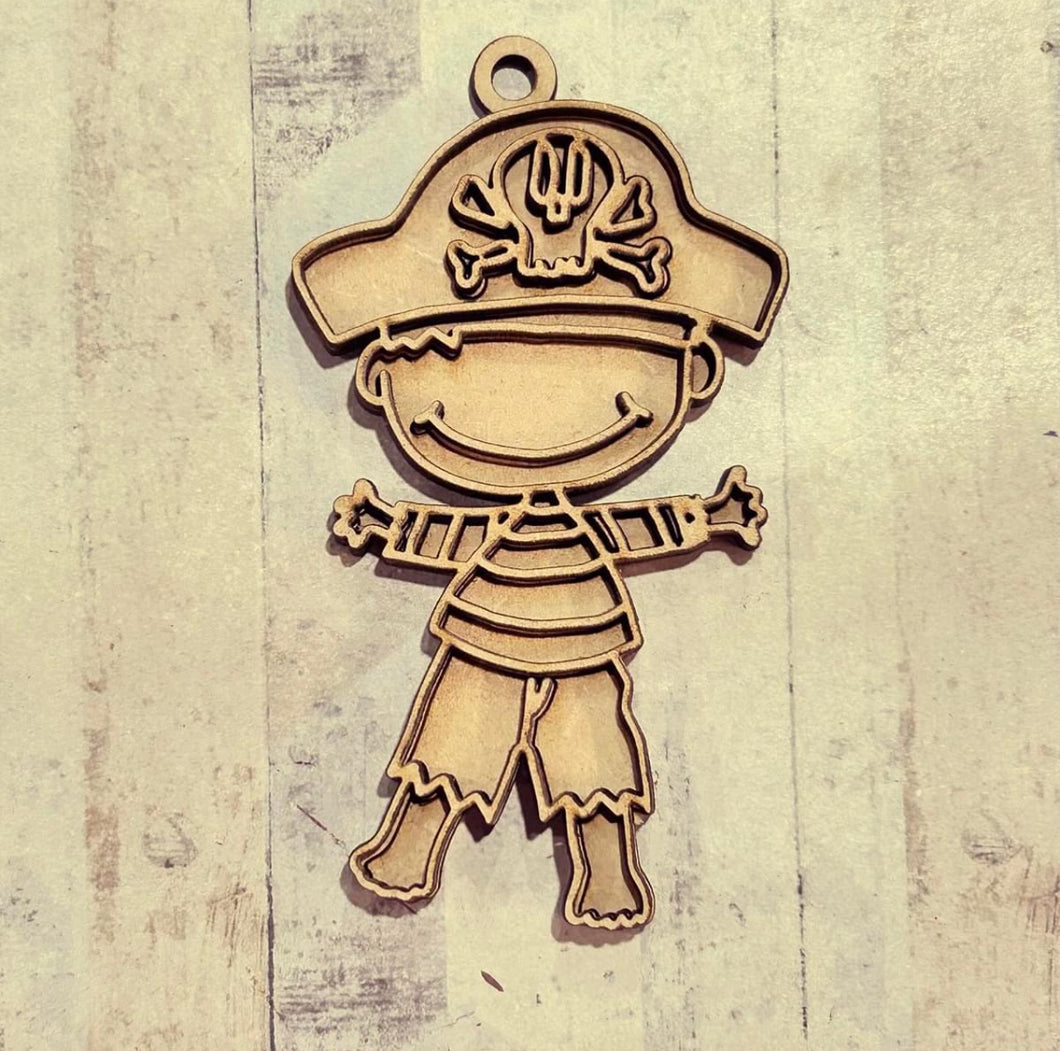 NO414 - MDF Doodle Pirate theme Hanging - Pirate 1 - With or Without Banner - Olifantjie - Wooden - MDF - Lasercut - Blank - Craft - Kit - Mixed Media - UK