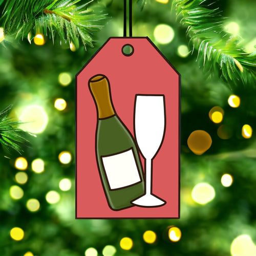 OL3636 - MDF Christmas Tag Hanging - Champagne - Olifantjie - Wooden - MDF - Lasercut - Blank - Craft - Kit - Mixed Media - UK