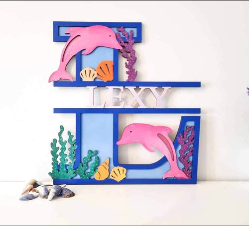 SL112 - Dolphin Themed Split Layered Personalised Letter - Olifantjie - Wooden - MDF - Lasercut - Blank - Craft - Kit - Mixed Media - UK