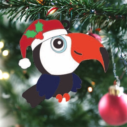 OL3763 - MDF  - Cute Santa Toucan - Olifantjie - Wooden - MDF - Lasercut - Blank - Craft - Kit - Mixed Media - UK