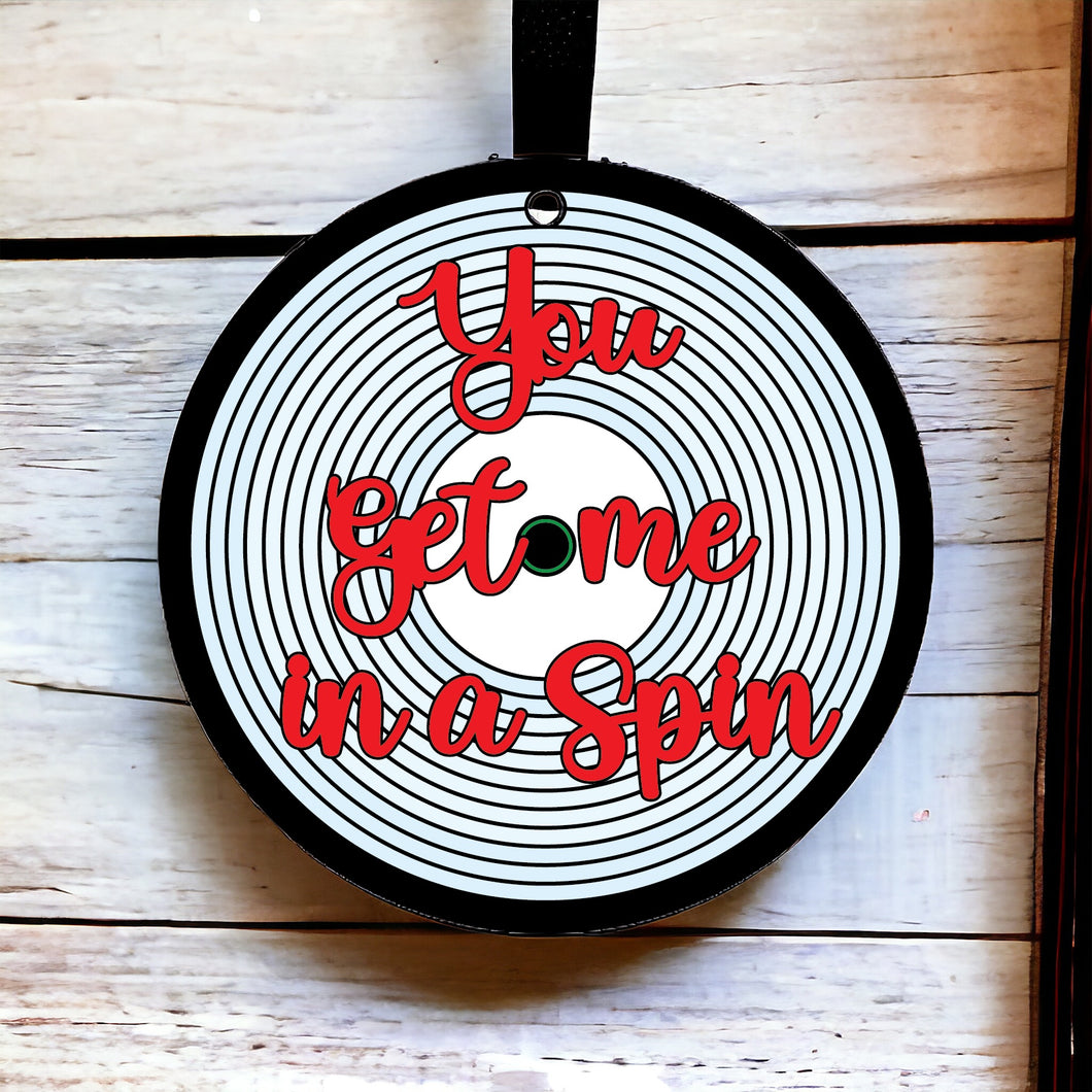 MDF - OL4320 Engraved Vinyl disc with 3d writing -  you get me in a spin - Olifantjie - Wooden - MDF - Lasercut - Blank - Craft - Kit - Mixed Media - UK