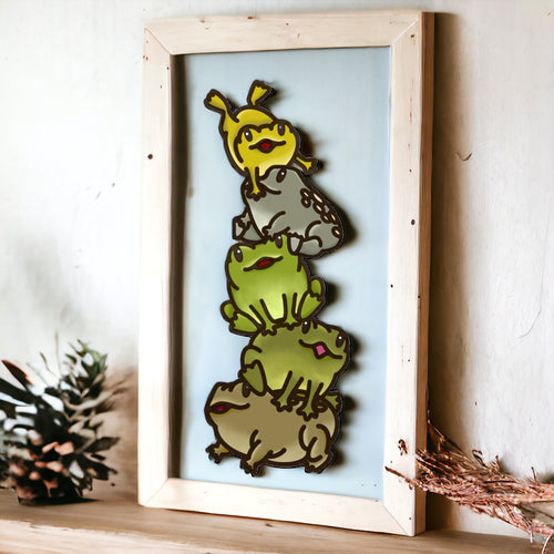 OL4600 - MDF doodle verticle stacked cute animals -  Frog / Toad - Olifantjie - Wooden - MDF - Lasercut - Blank - Craft - Kit - Mixed Media - UK