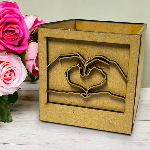 BX032 - MDF Personalised Treats, Chocolate, Gifts Box - optional lid - Heart Hands - Olifantjie - Wooden - MDF - Lasercut - Blank - Craft - Kit - Mixed Media - UK