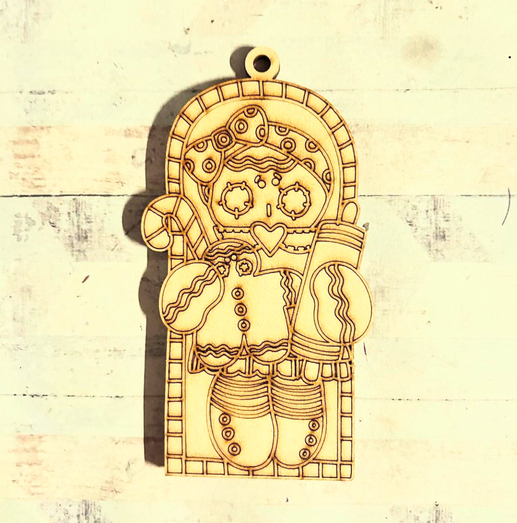 NO447 - MDF 2 Sizes  Christmas Hanging Bauble -  Female Doll Gingerbread - Olifantjie - Wooden - MDF - Lasercut - Blank - Craft - Kit - Mixed Media - UK