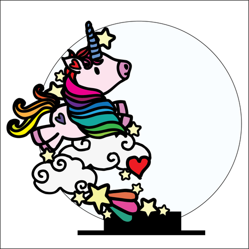 OL4623 - MDF  Circle - Freestanding or Hanging/no holes - Acrylic white, or clear or MDF Circle - Doodle Unicorn 1 - Olifantjie - Wooden - MDF - Lasercut - Blank - Craft - Kit - Mixed Media - UK