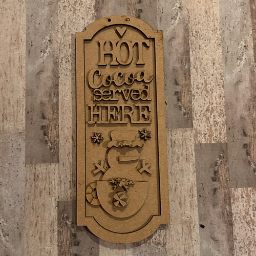 NO849 - MDF Hot Cocoa Snowman rectangle hanging Christmas decoration - 2 sizes - Olifantjie - Wooden - MDF - Lasercut - Blank - Craft - Kit - Mixed Media - UK