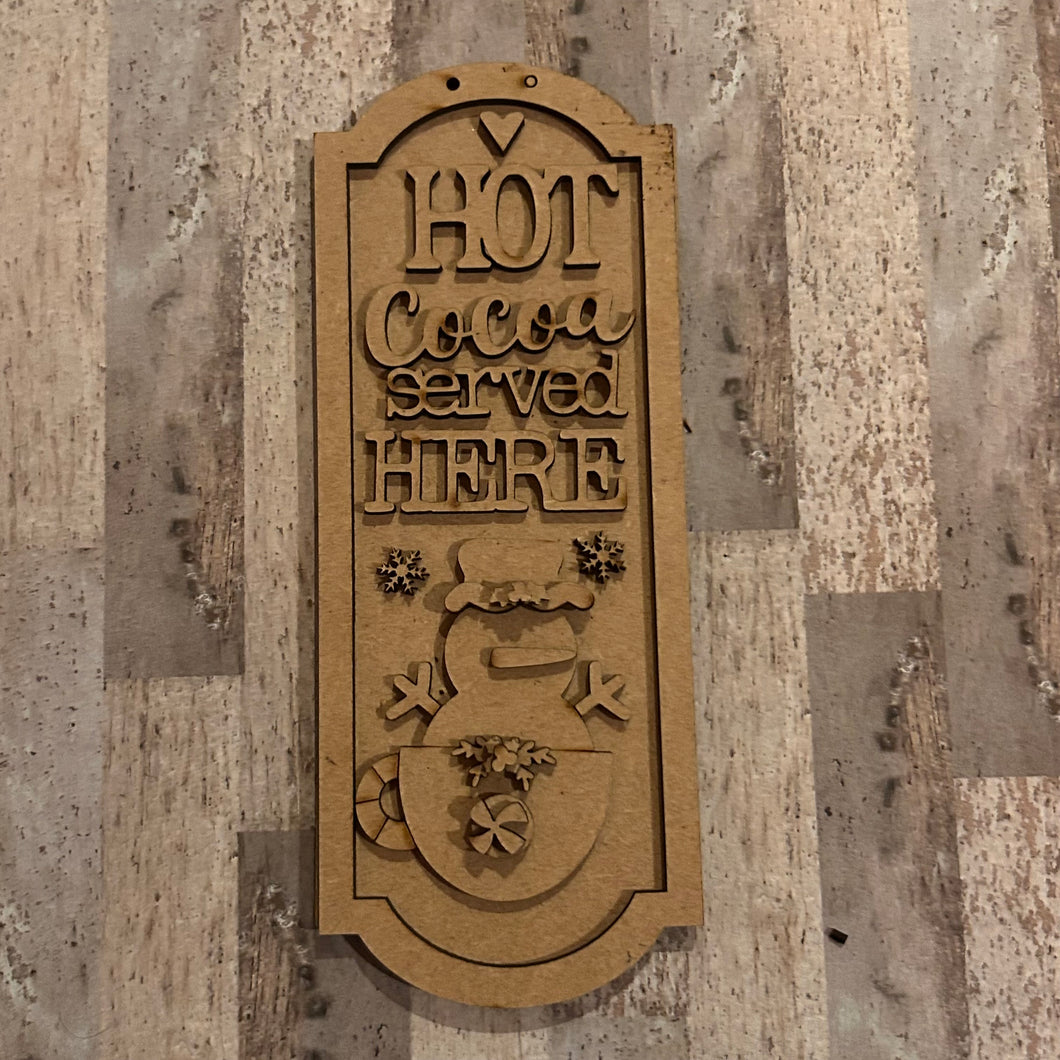 NO849 - MDF Hot Cocoa Snowman rectangle hanging Christmas decoration - 2 sizes - Olifantjie - Wooden - MDF - Lasercut - Blank - Craft - Kit - Mixed Media - UK