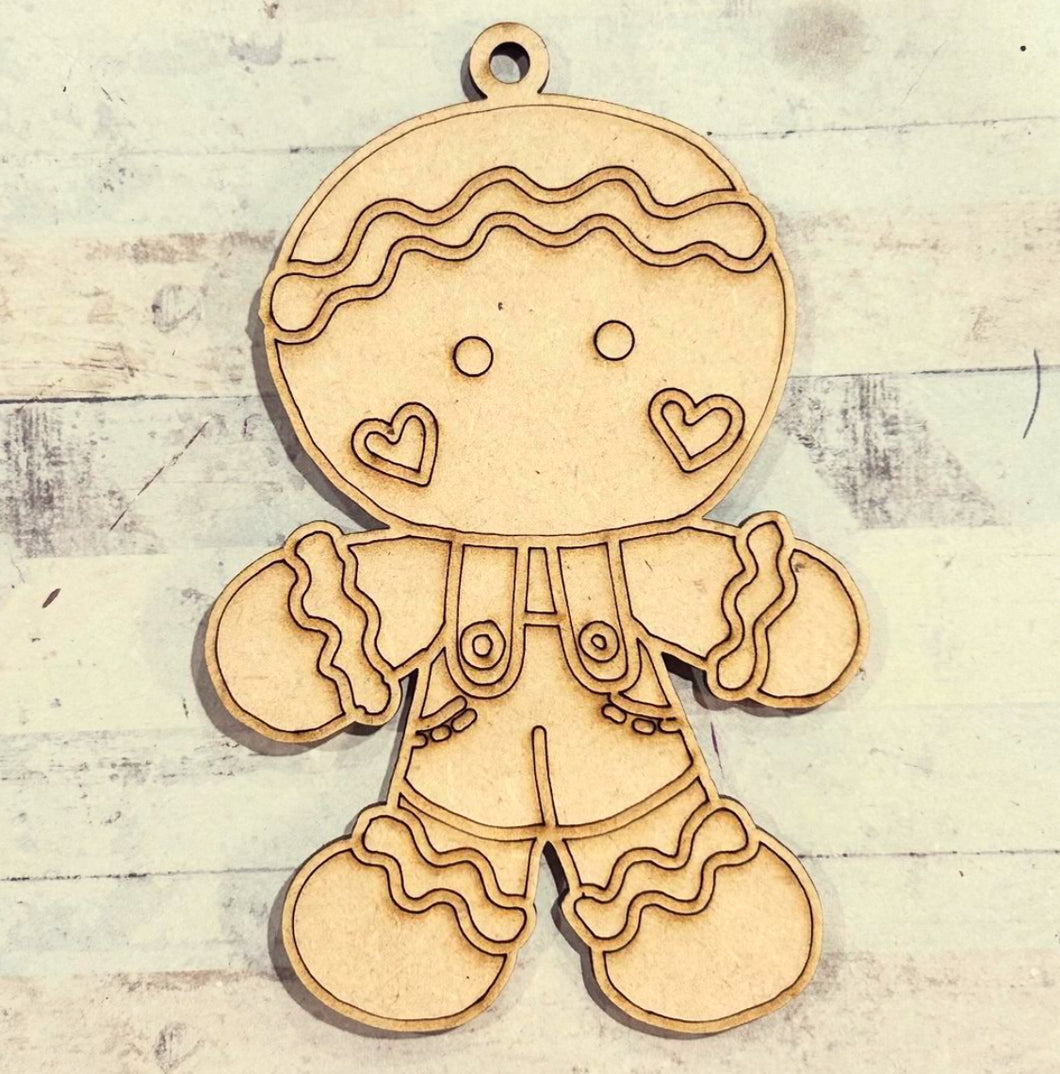 NO434 - MDF 2 Sizes  Christmas Hanging Bauble - Engraved Gingerbread 9 - Olifantjie - Wooden - MDF - Lasercut - Blank - Craft - Kit - Mixed Media - UK