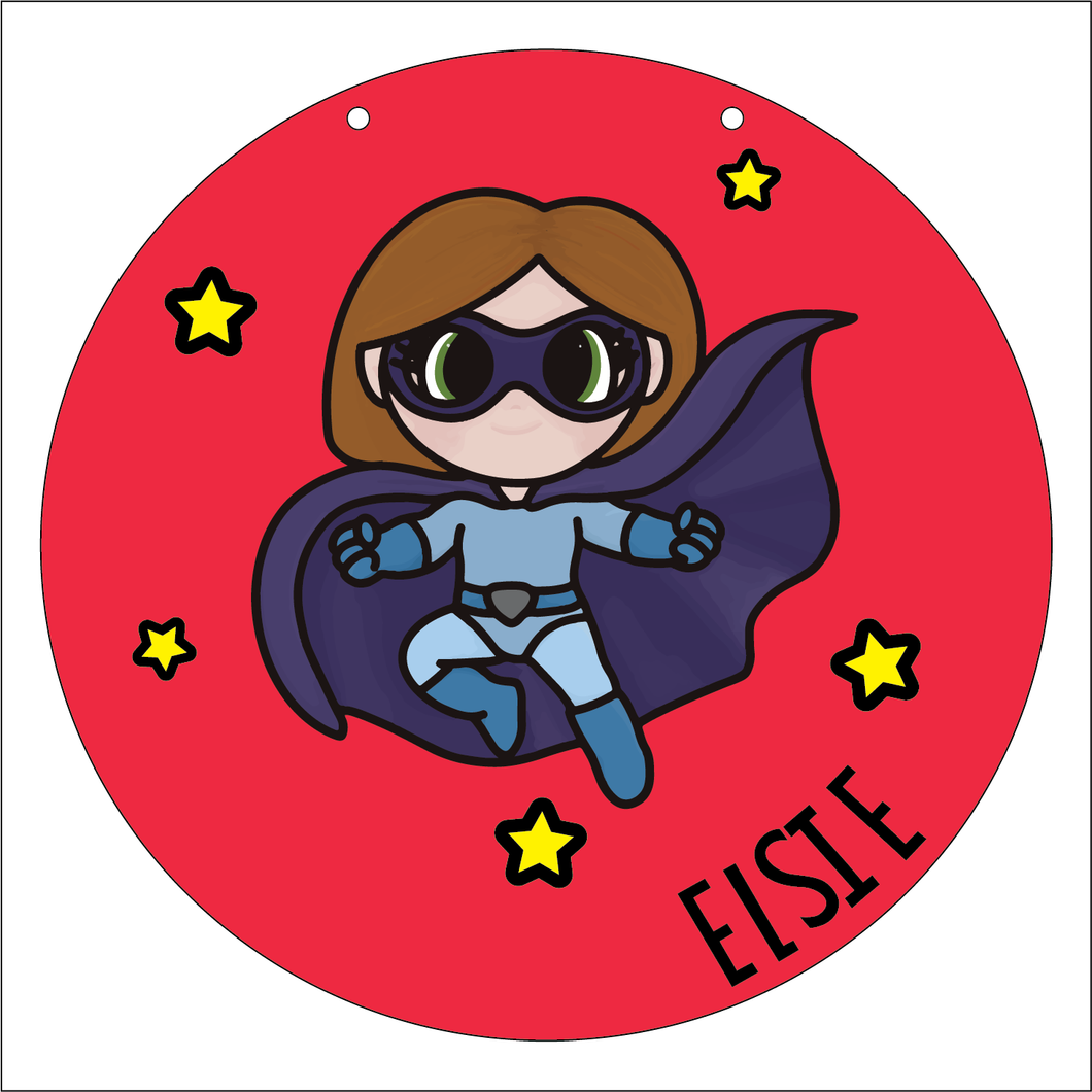 OL5920 - MDF Layered Personalised Round Doodle plaque large - Super Hero 2 - Olifantjie - Wooden - MDF - Lasercut - Blank - Craft - Kit - Mixed Media - UK