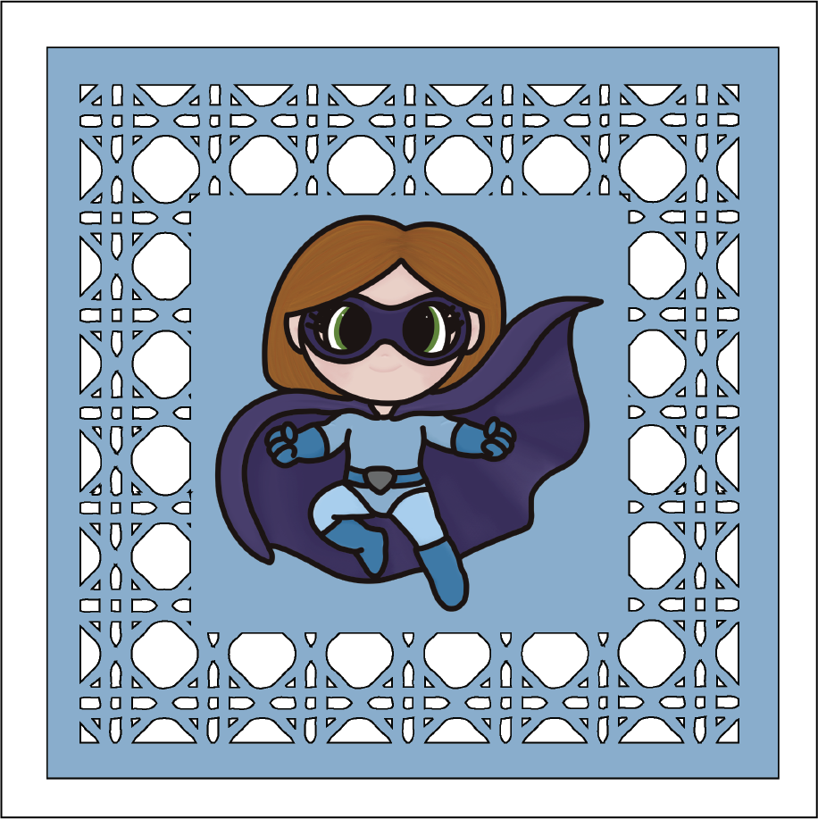 OL5895 - MDF Rattan effect square plaque with backing Superhero doodle - 2 - Olifantjie - Wooden - MDF - Lasercut - Blank - Craft - Kit - Mixed Media - UK