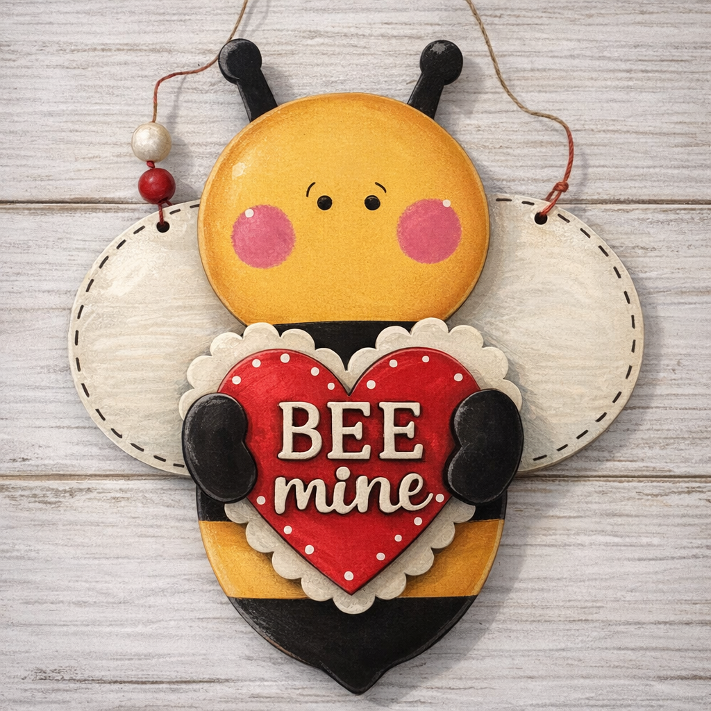 NO809 - MDF Cute Bee - 'Bee mine' hanging decoration - Olifantjie - Wooden - MDF - Lasercut - Blank - Craft - Kit - Mixed Media - UK