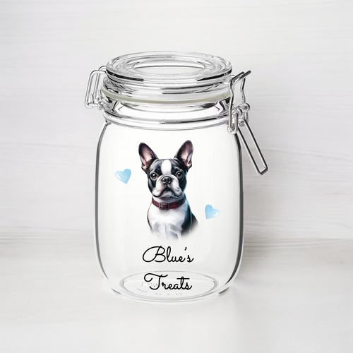 UV210 - Personalised Dog Treat UVDTF Decal with optional Heart colour - Boston Terrier - Olifantjie - Wooden - MDF - Lasercut - Blank - Craft - Kit - Mixed Media - UK