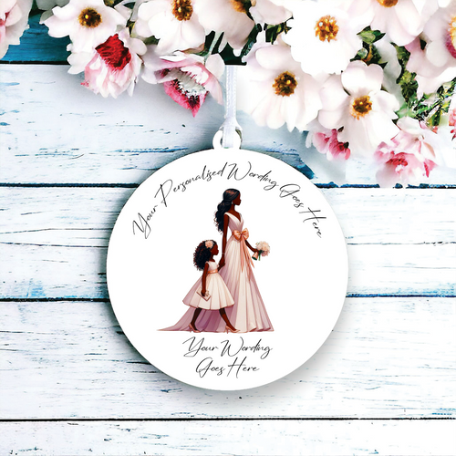 UV527 - Acrylic and UVDTF Personalised Round Hanging - Wedding Bride and Child C - Olifantjie - Wooden - MDF - Lasercut - Blank - Craft - Kit - Mixed Media - UK