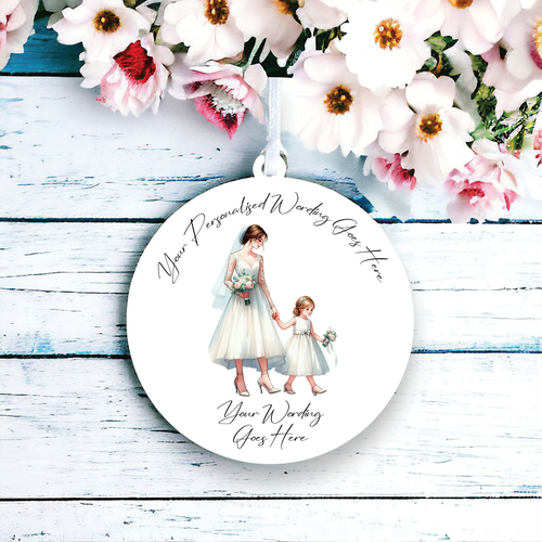 UV528 - Acrylic and UVDTF Personalised Round Hanging - Wedding  Bride and Child B - Olifantjie - Wooden - MDF - Lasercut - Blank - Craft - Kit - Mixed Media - UK