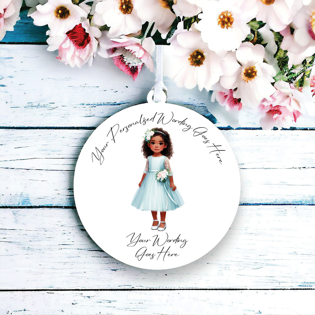 UV529 - Acrylic and UVDTF Personalised Round Hanging - Wedding Bridesmaid / Communion  C - Olifantjie - Wooden - MDF - Lasercut - Blank - Craft - Kit - Mixed Media - UK