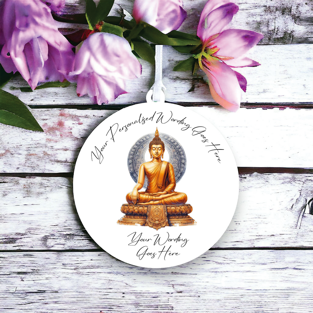 UV535 - Acrylic and UVDTF Personalised Round Hanging - Buddha C - Olifantjie - Wooden - MDF - Lasercut - Blank - Craft - Kit - Mixed Media - UK