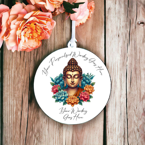 UV538 - Acrylic and UVDTF Personalised Round Hanging - Buddha F - Olifantjie - Wooden - MDF - Lasercut - Blank - Craft - Kit - Mixed Media - UK