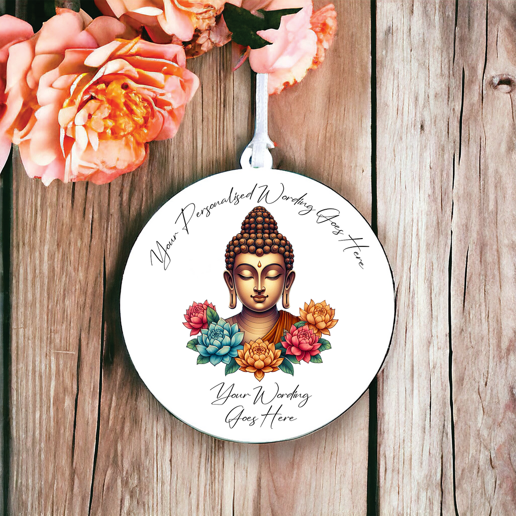 UV539 - Acrylic and UVDTF Personalised Round Hanging - Buddha G - Olifantjie - Wooden - MDF - Lasercut - Blank - Craft - Kit - Mixed Media - UK