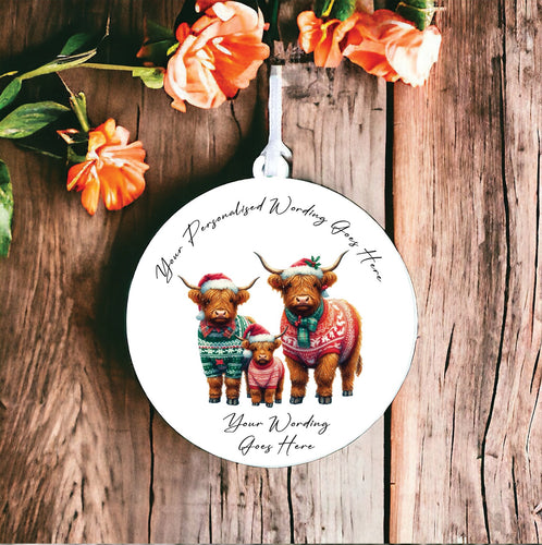 UV874 - Acrylic and UVDTF Personalised Round Hanging  - Highland Cow 8 - Olifantjie - Wooden - MDF - Lasercut - Blank - Craft - Kit - Mixed Media - UK