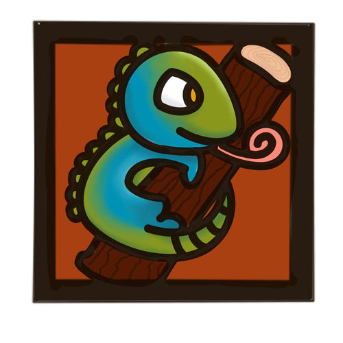 OL4530 - MDF Ladder Insert Tile - Doodle Cute Reptile - Chameleon - Olifantjie - Wooden - MDF - Lasercut - Blank - Craft - Kit - Mixed Media - UK