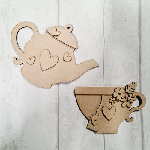 HC002 - Large MDF Flowers and Tea Collection - Olifantjie - Wooden - MDF - Lasercut - Blank - Craft - Kit - Mixed Media - UK