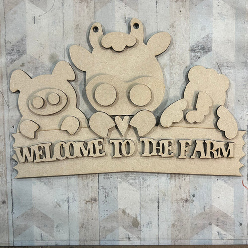 NO646 - MDF Large Welcome to the Farm Hanging Scene - Olifantjie - Wooden - MDF - Lasercut - Blank - Craft - Kit - Mixed Media - UK