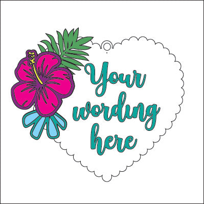 OL4259 - MDF Personalised Scallop Heart Floral Hanging - Tropical - Olifantjie - Wooden - MDF - Lasercut - Blank - Craft - Kit - Mixed Media - UK