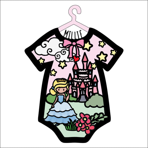 OL4629 - MDF Doodle layered personalised baby grow - Princess 1 - Olifantjie - Wooden - MDF - Lasercut - Blank - Craft - Kit - Mixed Media - UK
