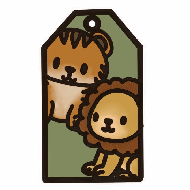 OL4502 - MDF Doodle Tag Hanging - Lion and Tiger - Olifantjie - Wooden - MDF - Lasercut - Blank - Craft - Kit - Mixed Media - UK