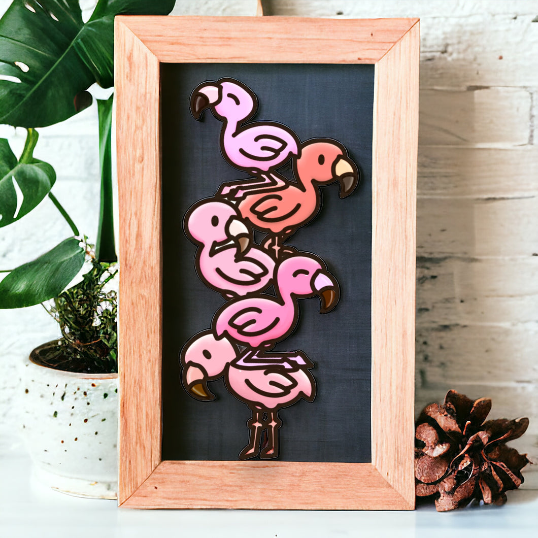 OL4451 - MDF doodle stacked Flamingo birds - Olifantjie - Wooden - MDF - Lasercut - Blank - Craft - Kit - Mixed Media - UK