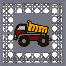 OL4388 - MDF Rattan effect square plaque with vehicle doodle - Dumper - Olifantjie - Wooden - MDF - Lasercut - Blank - Craft - Kit - Mixed Media - UK