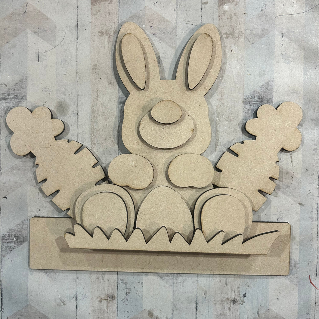 NO615 - MDF Large Freestanding Carrot Patch Bunny Scene - Olifantjie - Wooden - MDF - Lasercut - Blank - Craft - Kit - Mixed Media - UK