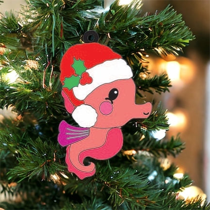 OL3755 - MDF  - Cute Santa Seahorse - Olifantjie - Wooden - MDF - Lasercut - Blank - Craft - Kit - Mixed Media - UK