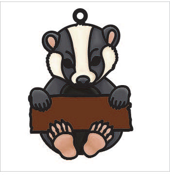 OL3709 - MDF 12.5cm Doodle Hanging  - Badger Sign - Olifantjie - Wooden - MDF - Lasercut - Blank - Craft - Kit - Mixed Media - UK