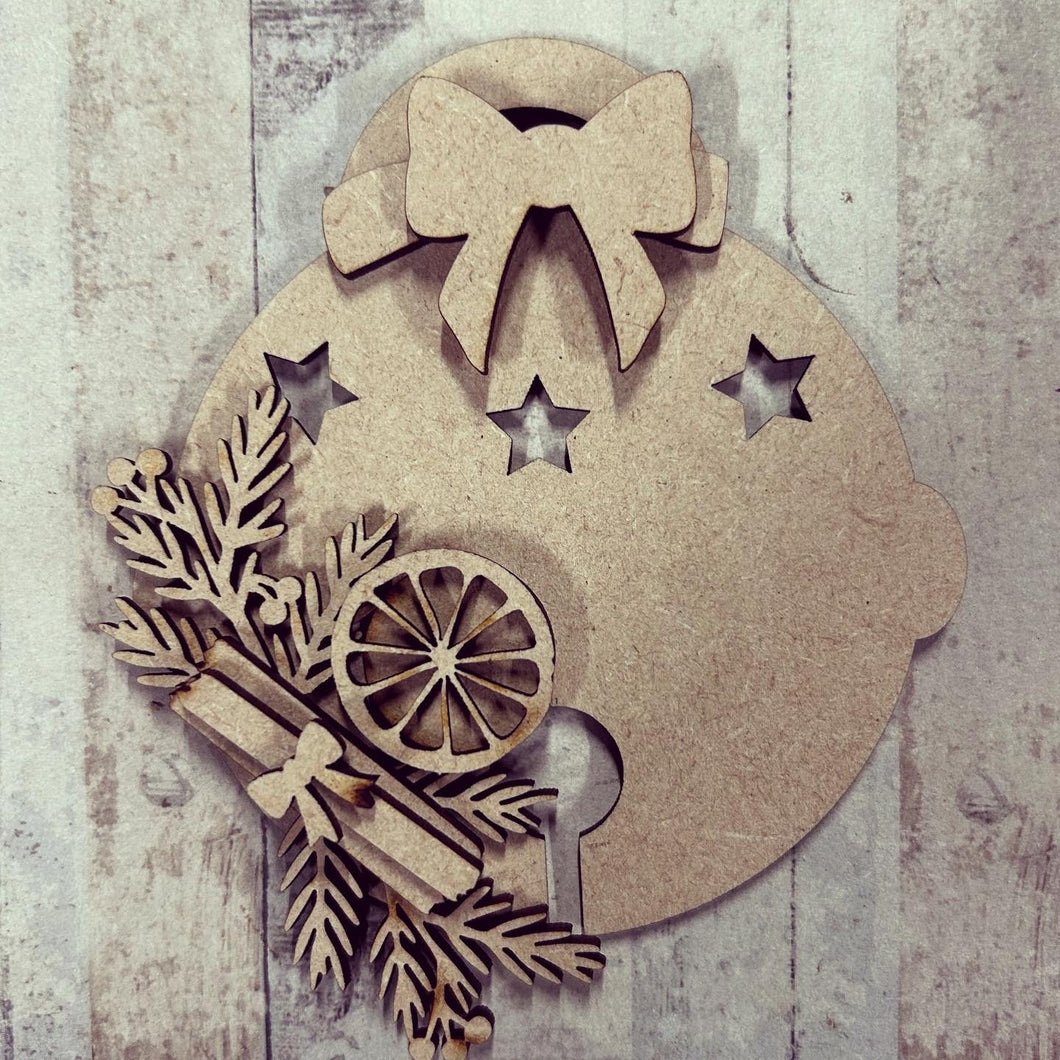 OL3736 - MDF Bell Bauble  - Orange & Cinnamon - Olifantjie - Wooden - MDF - Lasercut - Blank - Craft - Kit - Mixed Media - UK