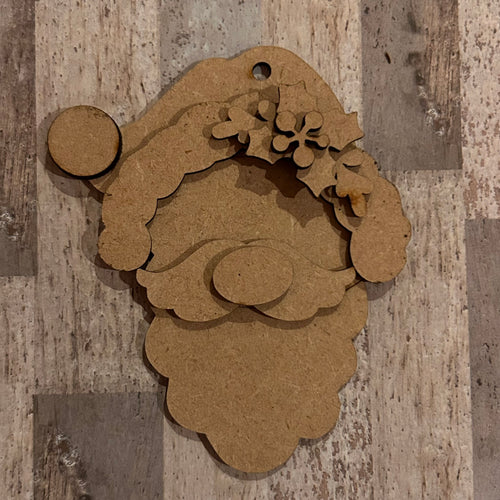 NO856 - MDF Santa Primitive Head Christmas hanging decoration - 2 sizes - Olifantjie - Wooden - MDF - Lasercut - Blank - Craft - Kit - Mixed Media - UK