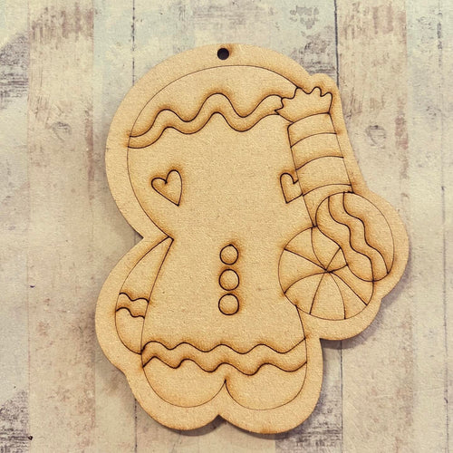 NO086 - MDF 2 Sizes  Christmas Hanging Bauble - Engraved Gingerbread 3 - Olifantjie - Wooden - MDF - Lasercut - Blank - Craft - Kit - Mixed Media - UK