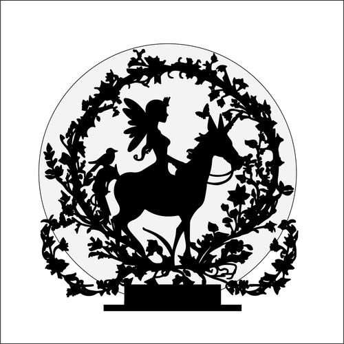 OL4951 - MDF Fairy Unicorn Silhouette Themed Circle - Freestanding or Hanging/no holes - Acrylic white, or clear or MDF Circle - Olifantjie - Wooden - MDF - Lasercut - Blank - Craft - Kit - Mixed Media - UK