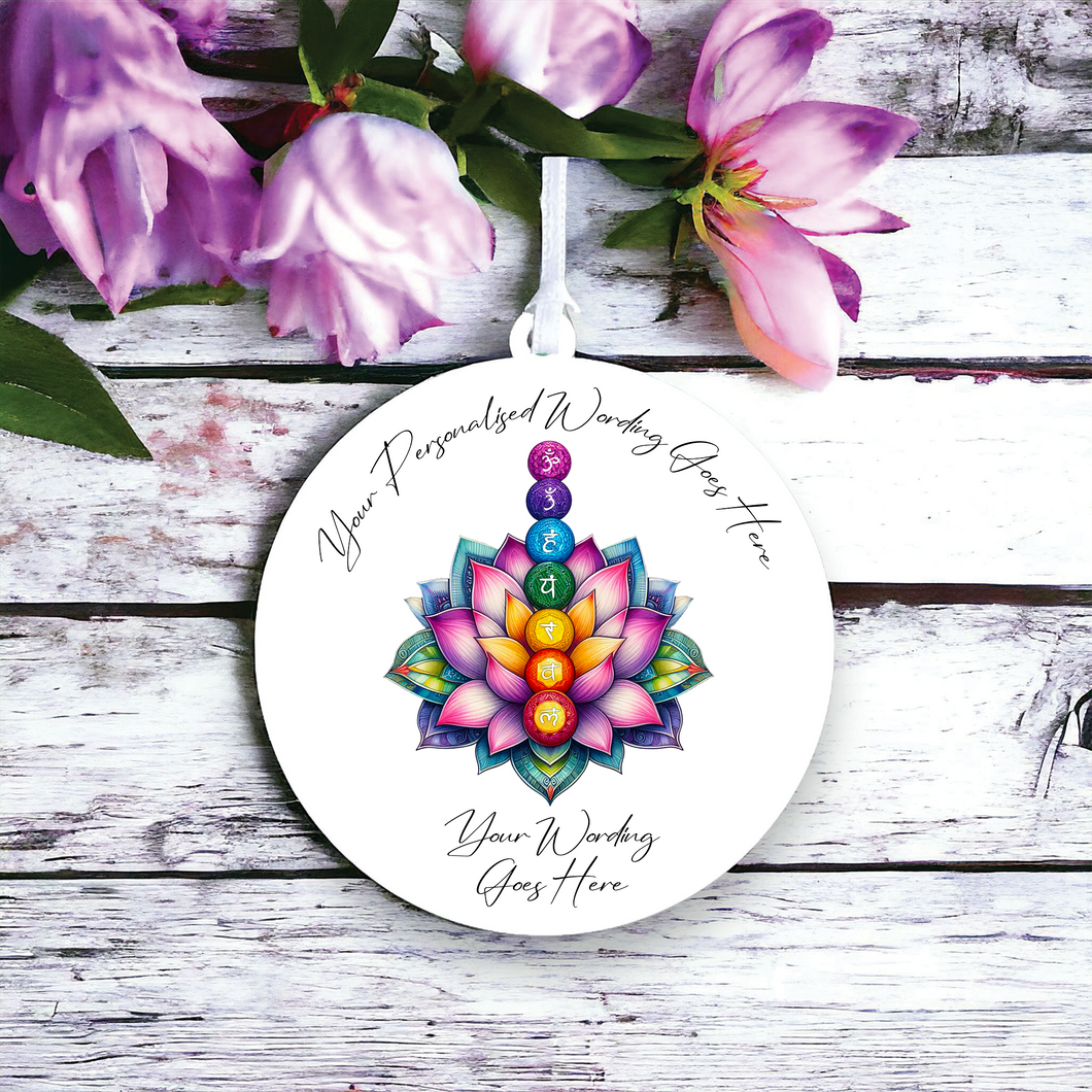 UV542 - Acrylic and UVDTF Personalised Round Hanging - Chakra Lotus - Olifantjie - Wooden - MDF - Lasercut - Blank - Craft - Kit - Mixed Media - UK