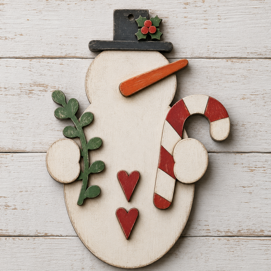 NO942 - MDF Candy Cane Snowman Christmas Ornament