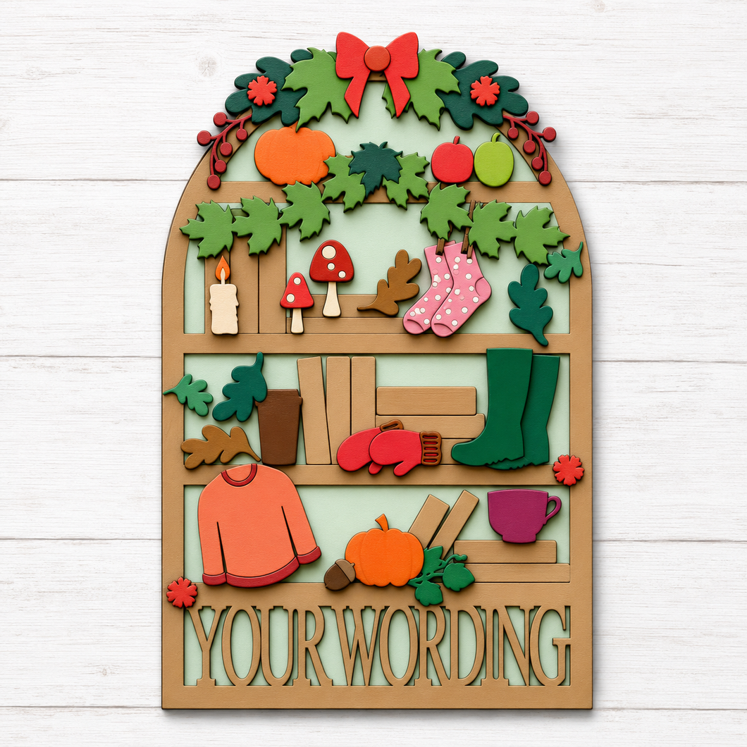 OL6161 - MDF Large Arched Autumn Themed Personalised Book Case Plaque with optional stand