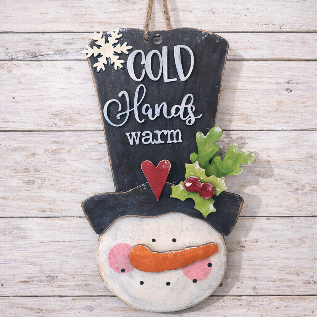 NO816 - MDF Snowman head 'cold hands warm heart' hanging Christmas decoration kit