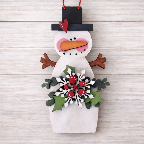 NO830 - MDF Snowman Foilage hanging Christmas decoration - 2 sizes - Olifantjie - Wooden - MDF - Lasercut - Blank - Craft - Kit - Mixed Media - UK