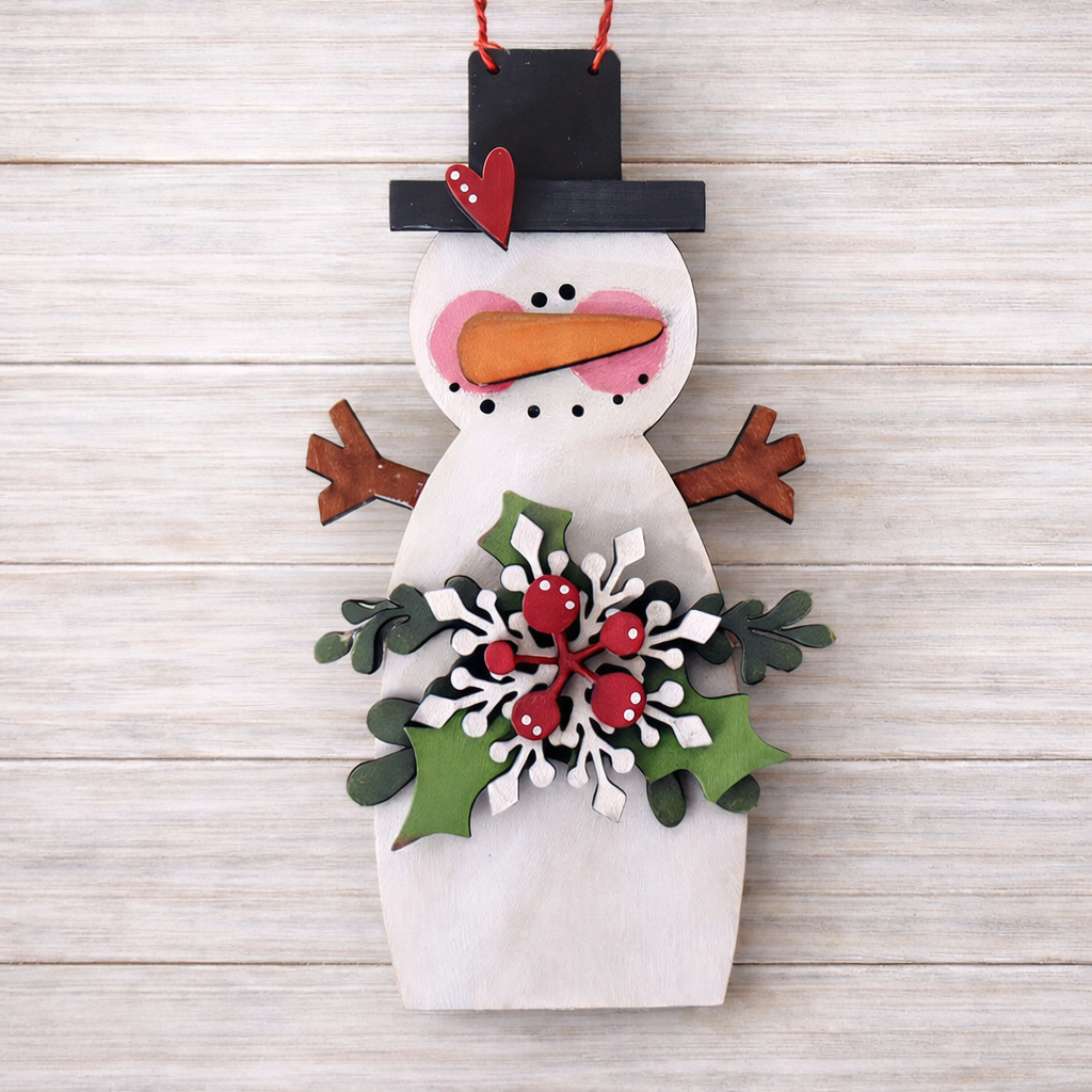NO830 - MDF Snowman Foilage hanging Christmas decoration - 2 sizes - Olifantjie - Wooden - MDF - Lasercut - Blank - Craft - Kit - Mixed Media - UK