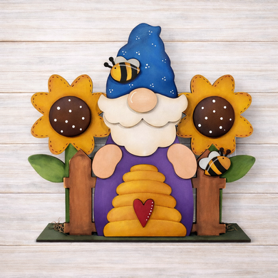 NO831 - MDF Large Freestanding Sunflower Bee Gonk Gnome Scene - Olifantjie - Wooden - MDF - Lasercut - Blank - Craft - Kit - Mixed Media - UK