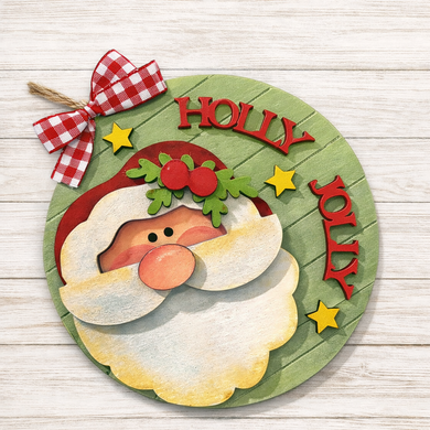 NO843 - MDF Holly Jolly Santa hanging Christmas decoration - 2 sizes