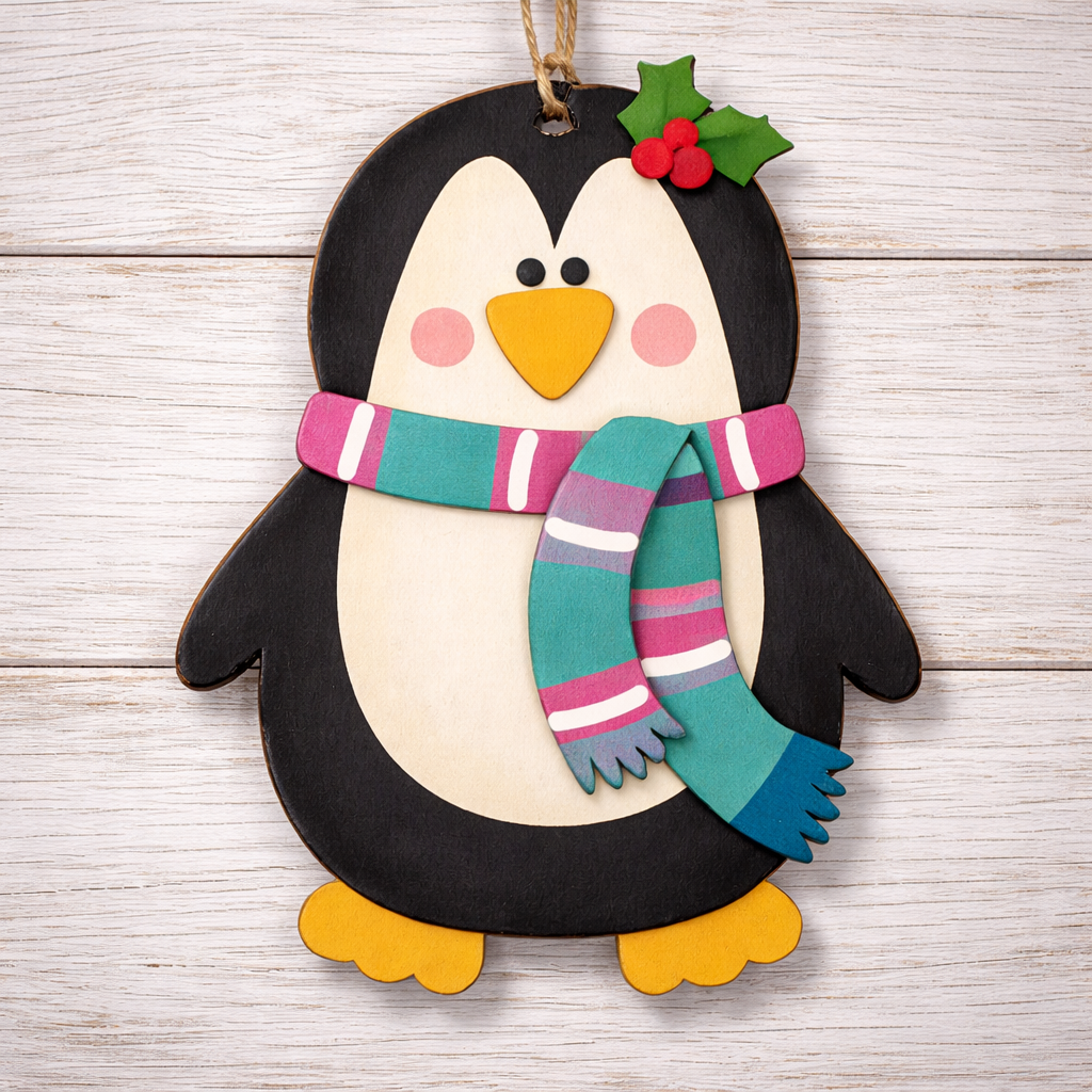 NO810 - MDF Penguin Scarf hanging Christmas decoration