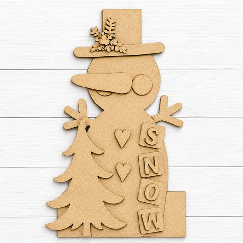 NO922 - MDF Freestanding Snowman Snow Scene - Olifantjie - Wooden - MDF - Lasercut - Blank - Craft - Kit - Mixed Media - UK