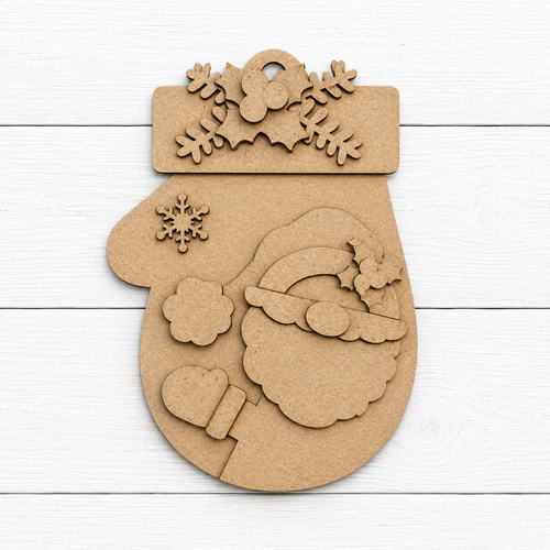 NO910 - MDF Santa Mitten Christmas Ornament - Olifantjie - Wooden - MDF - Lasercut - Blank - Craft - Kit - Mixed Media - UK